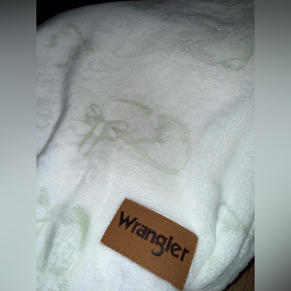 NEW WRANGLER OVERSIZED ULTRA PLUSH THROW 60x70 WHITE PALE SAGE GREEN HATS BOOTS - Picture 7 of 11